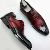 Handmade Men's Black Burgundy Leather Wing Tip Brogue Shoes, Men Designer Shoes - Thumbnail 4