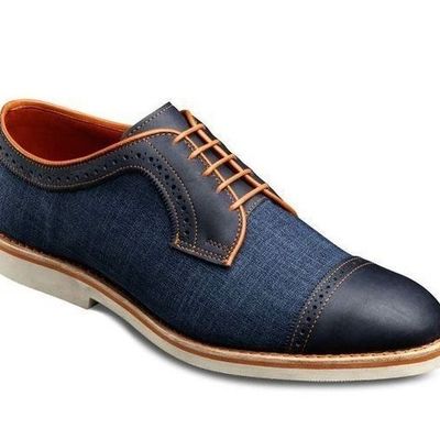 Handmade men’s leather tweed shoes, men black navy blue color cap toe dress shoe