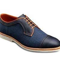 Handmade Men’s Leather Tweed Shoes, Men Black Navy Blue Color Cap Toe Dress Shoe - Thumbnail 1