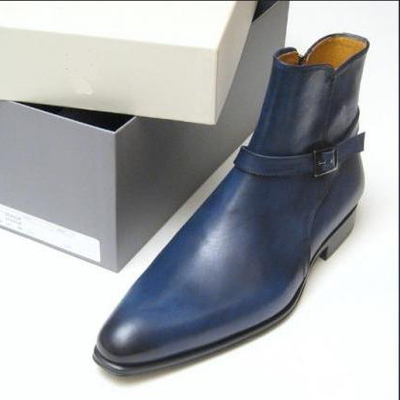 Handmade Men's Jodhpurs Boots, Men Blue Leather Casual Buckle Dress Fashion Boot