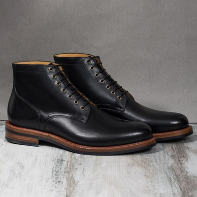 Handmade men's black ankle high stylish boot, men's leather lace up dress boots - Thumbnail 3