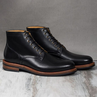 Handmade Men's Black Ankle High Stylish Boot, Men's Leather Lace up Dress Boots - Thumbnail 4