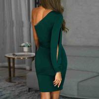 Sexy Solid Color Long Sleeve Hip Dress - Thumbnail 3