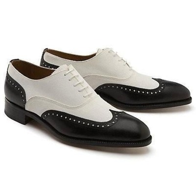 Handmade men's spectator leather shoes, men wingtip brogue dress shoes