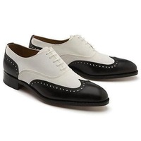 Handmade Men's Spectator Leather Shoes, Men Wingtip Brogue Dress Shoes - Thumbnail 4