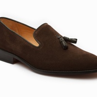 Handmade Dark Brown Suede Loafer Slippers, Men's Tassel Moccasin Dress Shoes - Thumbnail 3