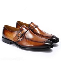 Mens Handmade Brown Burnished Monk Toe Single Buckle Strap Formal Leather Shoes - Thumbnail 4