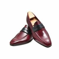Handmade Mens dress Leather Shoes, Men Burgundy formal Leather Moccasins - Thumbnail 4