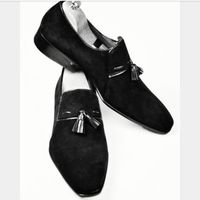 Mens Handmade Shoes Black Pure Suede Leather Tassel Moccasins Formal Dress Boots - Thumbnail 4