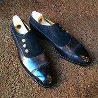 Handmade Men Two Tone Formal Button Shoes, Men Black And Blue Formal Shoes - Thumbnail 1