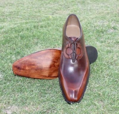 MENS HANDMADE ANTIQUE BROWN FORMAL PURE REAL QUALITY LEATHER SHOES