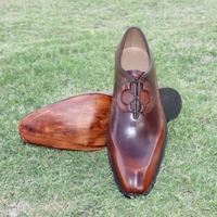 MENS HANDMADE ANTIQUE BROWN FORMAL PURE REAL QUALITY LEATHER SHOES - Thumbnail 4