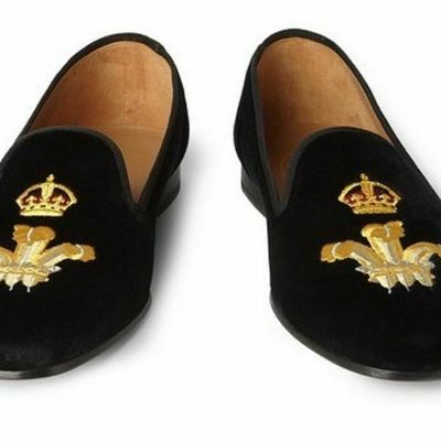 Mens handmade shoes black crown slip on embroidered velvet slippers formal boot