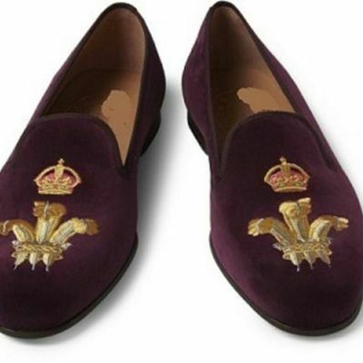 Mens handmade shoes purple crown embroidered velvet slippers slip on formal boot
