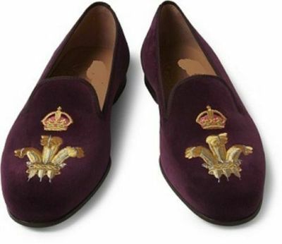 Mens Handmade Shoes Purple Crown Embroidered Velvet Slippers Slip On Formal Boot