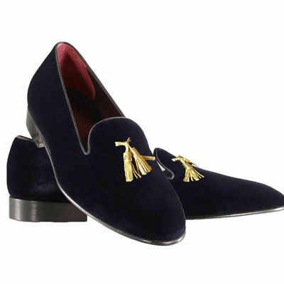 Mens handmade shoes black velvet tassels loafer moccasins formal wear boots