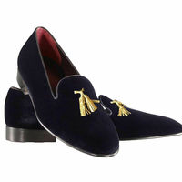 Mens Handmade Shoes Black Velvet Tassels Loafer Moccasins Formal Wear Boots - Thumbnail 1