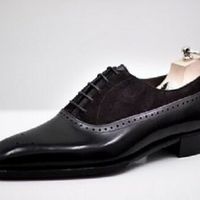 Mens Handmade Shoes Black Suede & Leather Lace Up Formal Dress Casual Wear Boots - Thumbnail 1