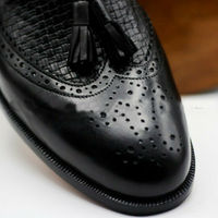 Mens Handmade Shoes Genuine Leather Oxford Brogue Tassels Wingtip Slip On Boots - Thumbnail 1