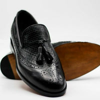 Mens Handmade Shoes Genuine Leather Oxford Brogue Tassels Wingtip Slip On Boots - Thumbnail 4