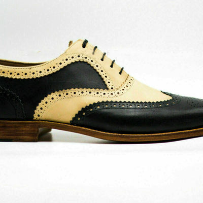 Mens formal shoes handmade leather two-tone oxford brogue wingtip lace up boots