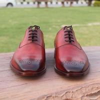 Mens Handmade Shoes Red Brogue Quality Leather Formal Dress Casual Lace Up Boots - Thumbnail 1