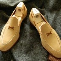 Mens Handmade Formal Shoes Camel Pure Suede Leather Tassel Moccasins Dress Boots - Thumbnail 4