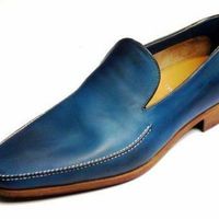 Mens Formal Handmade Shoes Blue Pure Leather Moccasin Slip On Casual Dress Boots - Thumbnail 1