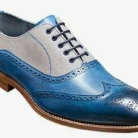 Mens Handmade Shoes Bespoke Two Tone Blue Leather Grey Suede Oxford Wingtip Boot - Thumbnail 1