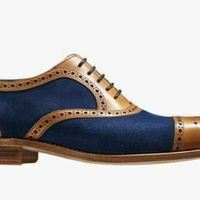 Mens Handmade Shoes Bespoke Two Tone Tan Leather Blue Suede Oxford Wingtip Boots - Thumbnail 4