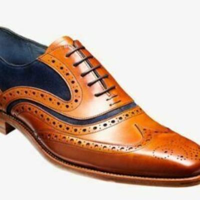 Mens handmade shoes bespoke two tone tan leather blue suede oxford wingtip boots