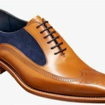 Mens handmade shoes bespoke two tone tan leather blue suede oxford brogue boots