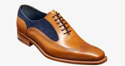 Mens Handmade Shoes Bespoke Two Tone Tan Leather Blue Suede Oxford Brogue Boots