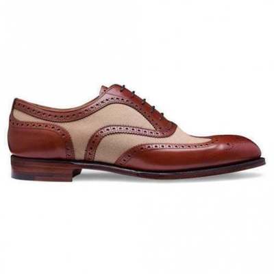 Mens handmade shoes two tone tan leather & cream suede oxford brogue wingtip new