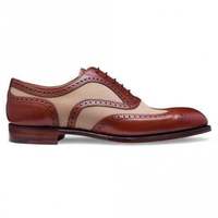 Mens Handmade Shoes Two Tone Tan Leather & Cream Suede Oxford Brogue Wingtip New - Thumbnail 1