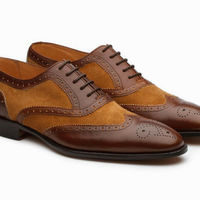 Mens Handmade Shoes Wing Tip Spectator Two Tone Leather Suede Lace Up Brogue New - Thumbnail 1