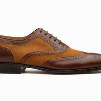 Mens Handmade Shoes Wing Tip Spectator Two Tone Leather Suede Lace Up Brogue New - Thumbnail 2