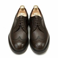 Mens Handmade Bespoke Shoes Brown Grain Leather Oxford Brogue Wingtip Derby Boot - Thumbnail 1