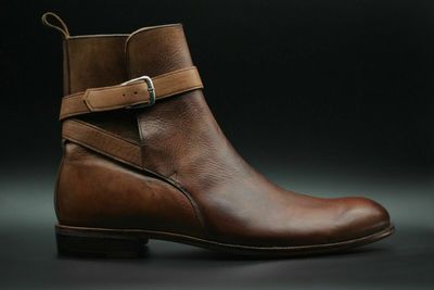  Made to Order Genuine Brown Leather Ankle Buckle Strap Formal Boots