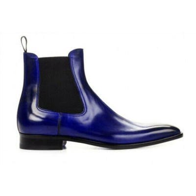 High Ankle Blue Chelsea Jumper Slip On Genuine Leather Handmade Boots