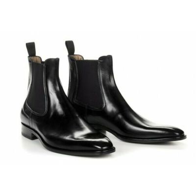 Men's Shiny Color Black Chelsea Jumper Slip On High Ankle Superior Leather Boots