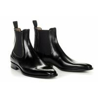 Men's Shiny Color Black Chelsea Jumper Slip On High Ankle Superior Leather Boots - Thumbnail 1
