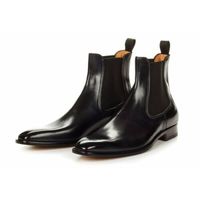 Men's Shiny Color Black Chelsea Jumper Slip On High Ankle Superior Leather Boots - Thumbnail 4