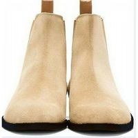 Men's Beige Color Chelsea Jumper Slip On Genuine Suede Leather High Ankle Boots - Thumbnail 1