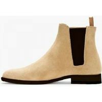 Men's Beige Color Chelsea Jumper Slip On Genuine Suede Leather High Ankle Boots - Thumbnail 2
