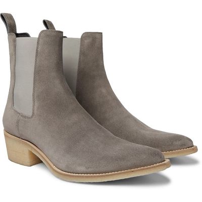 Men's grey color chelsea jumper slip on genuine suede leather high ankle boots - Thumbnail 4