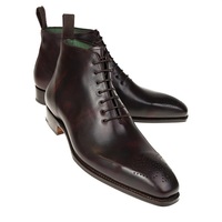 Handmade Men’s Ankle High Leather Boot Men’s Black Wing Tip Brogue Lace Up Boots - Thumbnail 4