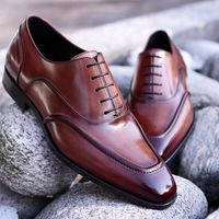 Handmade Men's Brown Split Toe Blucher Premium Leather Formal Dress Shoes - Thumbnail 1