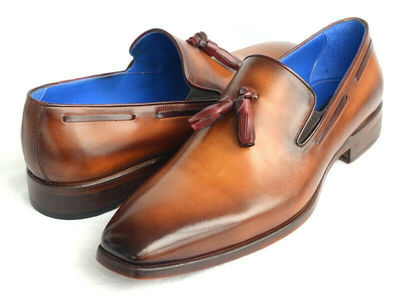 Men Brown Tassel Loafer Slip On Burnished Derby Toe Genuine Leather Formal Shoes