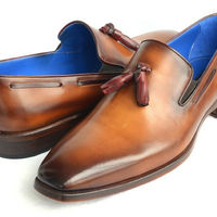 Men Brown Tassel Loafer Slip On Burnished Derby Toe Genuine Leather Formal Shoes - Thumbnail 4